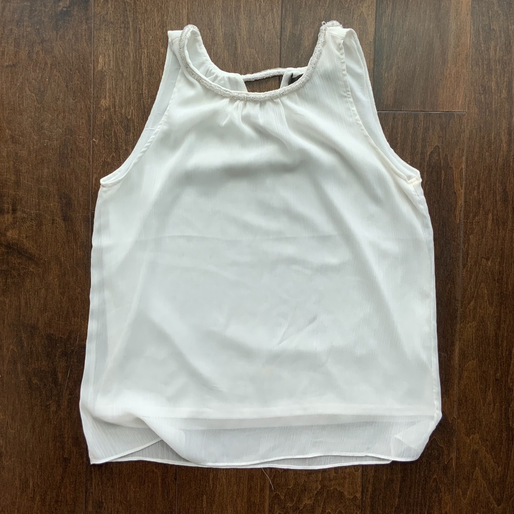 BEDO blouse tank with beaded neckline white. Size XS.